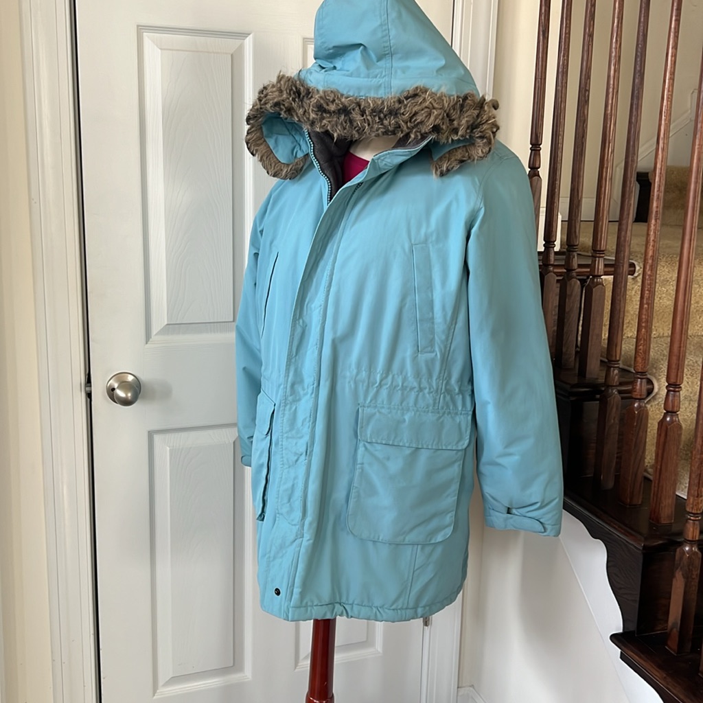Land End Robins Egg Blue Super Warm Heavy Hooded Coat Jacket Euc 14